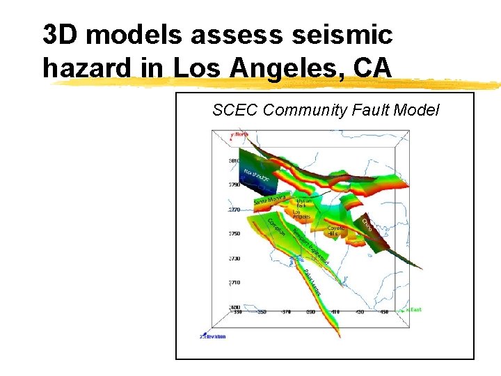 3 D models assess seismic hazard in Los Angeles, CA SCEC Community Fault Model
