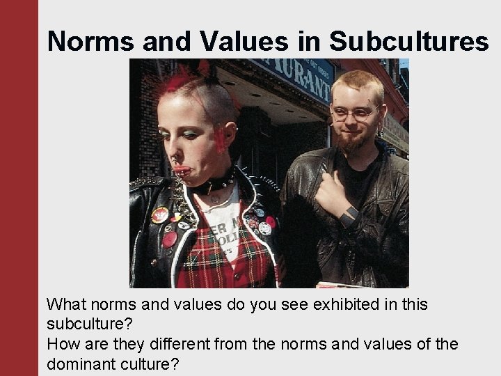 Norms and Values in Subcultures What norms and values do you see exhibited in