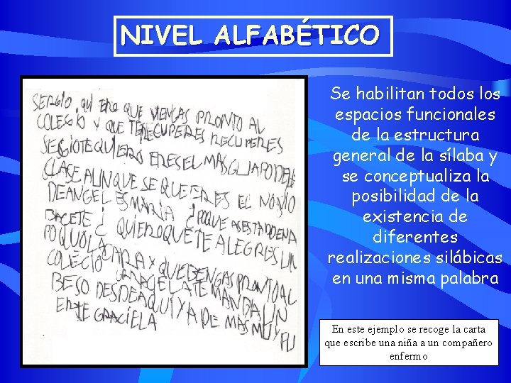 NIVEL ALFABÉTICO Se habilitan todos los espacios funcionales de la estructura general de la