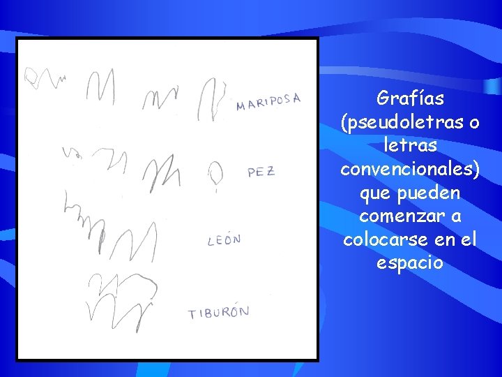 Grafías (pseudoletras o letras convencionales) que pueden comenzar a colocarse en el espacio 