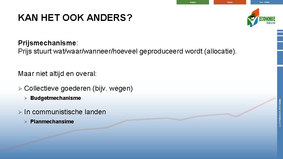 mavo havo >> vwo KAN HET OOK ANDERS? Prijsmechanisme: Prijs stuurt wat/waar/wanneer/hoeveel geproduceerd wordt mavo havo >> vwo KAN HET OOK ANDERS? Prijsmechanisme: Prijs stuurt wat/waar/wanneer/hoeveel geproduceerd wordt