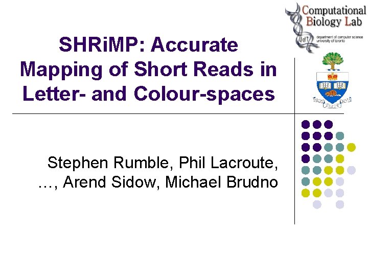 SHRi. MP: Accurate Mapping of Short Reads in Letter- and Colour-spaces Stephen Rumble, Phil