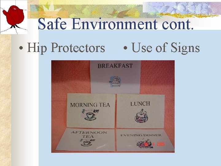 Safe Environment cont. • Hip Protectors • Use of Signs Safe Environment cont. • Hip Protectors • Use of Signs