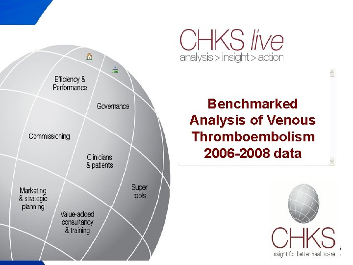 Benchmarked Analysis of Venous Thromboembolism 2006 -2008 data 