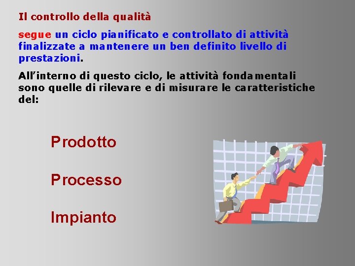 Il controllo della qualità segue un ciclo pianificato e controllato di attività finalizzate a
