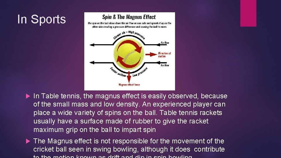 In Sports In Table tennis, the magnus effect is easily observed, because of the