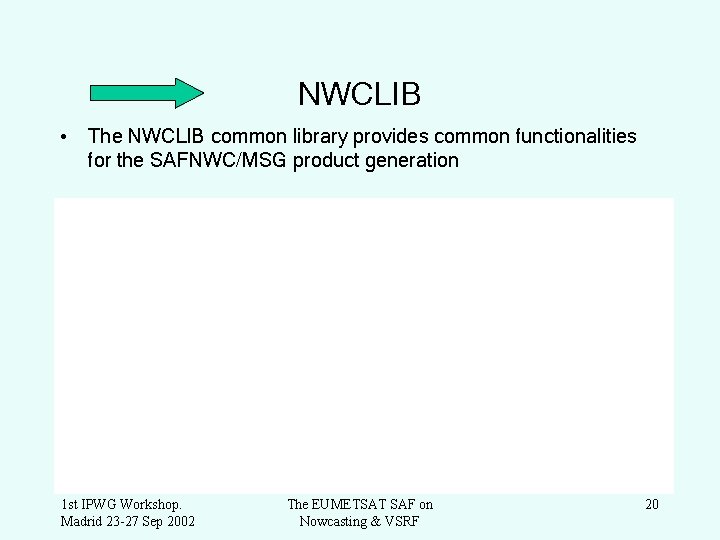 NWCLIB • The NWCLIB common library provides common functionalities for the SAFNWC/MSG product generation