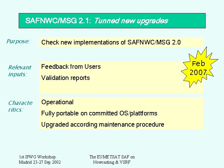 SAFNWC/MSG 2. 1: Tunned new upgrades Purpose: Check new implementations of SAFNWC/MSG 2. 0
