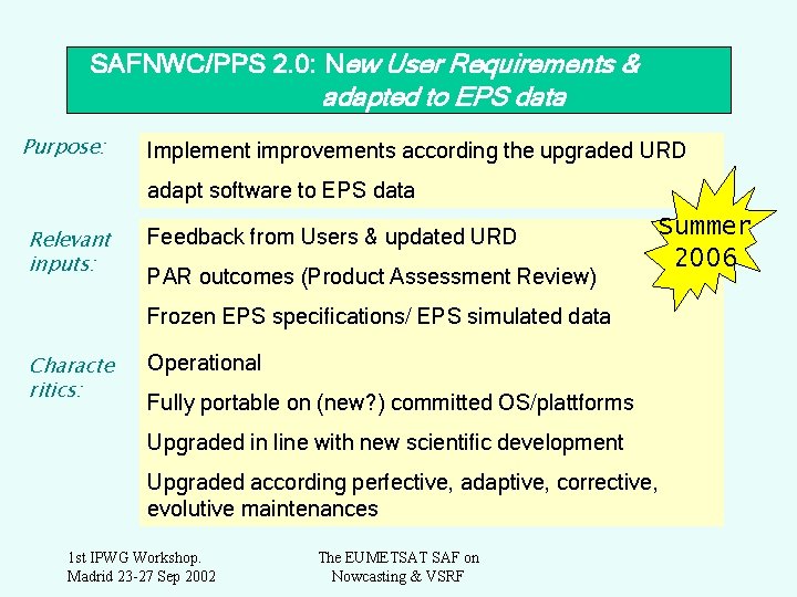 SAFNWC/PPS 2. 0: New User Requirements & adapted to EPS data Purpose: Implement improvements
