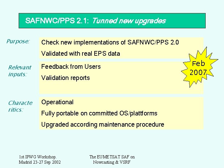 SAFNWC/PPS 2. 1: Tunned new upgrades Purpose: Check new implementations of SAFNWC/PPS 2. 0