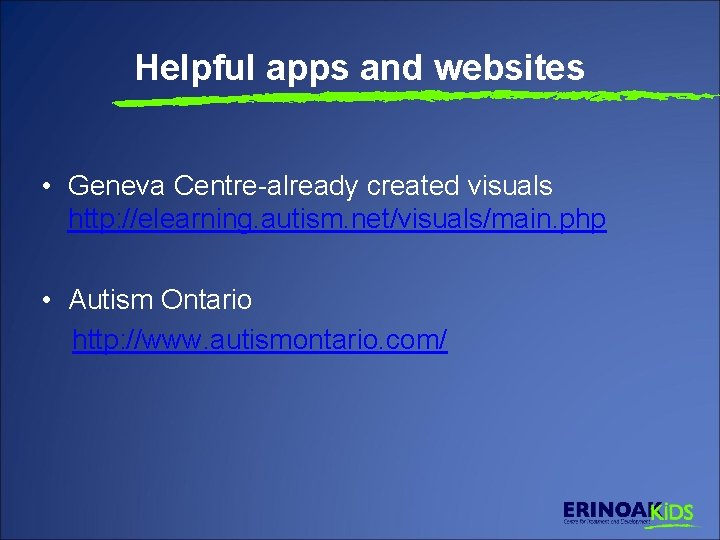 Helpful apps and websites • Geneva Centre-already created visuals http: //elearning. autism. net/visuals/main. php