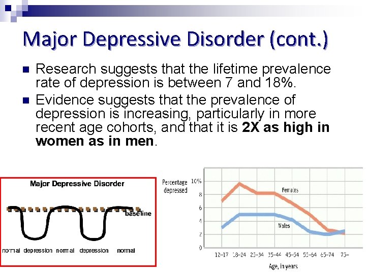 Major Depressive Disorder (cont. ) n n Research suggests that the lifetime prevalence rate