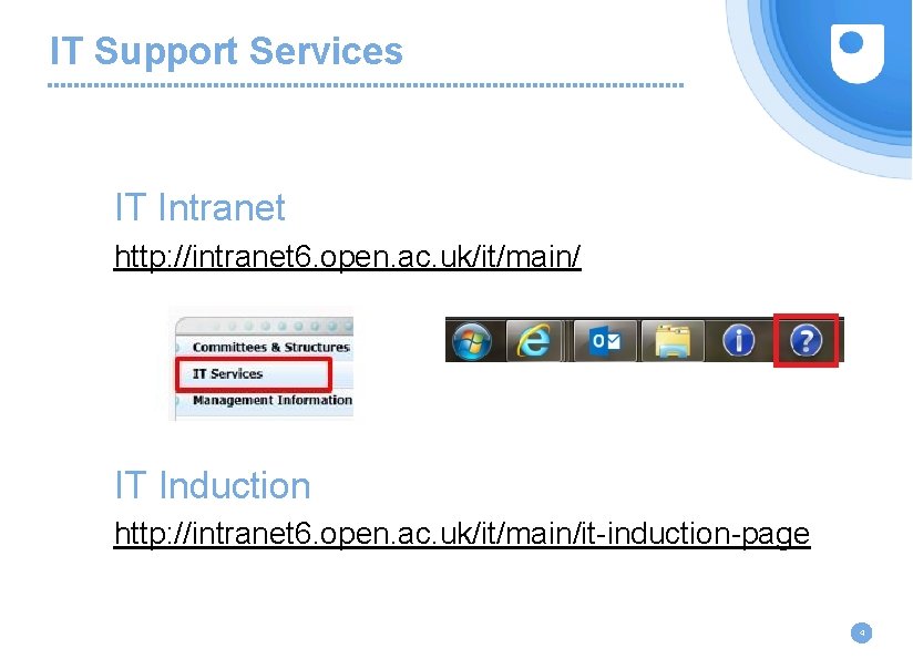 IT Support Services IT Intranet http: //intranet 6. open. ac. uk/it/main/ IT Induction http: