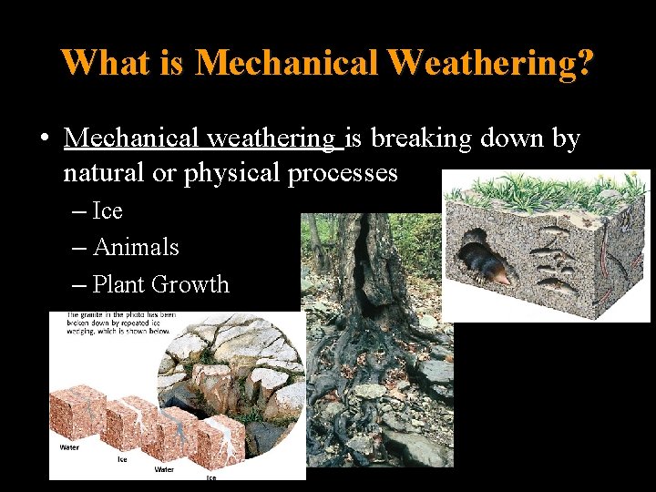 What is Mechanical Weathering? • Mechanical weathering is breaking down by natural or physical