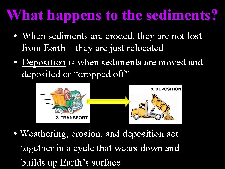 What happens to the sediments? • When sediments are eroded, they are not lost