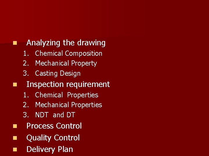 n Analyzing the drawing 1. 2. 3. n Inspection requirement 1. 2. 3. n n Analyzing the drawing 1. 2. 3. n Inspection requirement 1. 2. 3. n