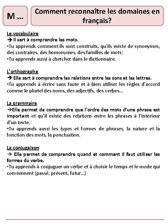 M … Comment reconnaître les domaines en français? Le vocabulaire Il sert à comprendre M … Comment reconnaître les domaines en français? Le vocabulaire Il sert à comprendre