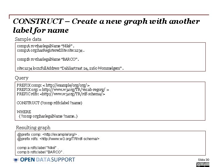 CONSTRUCT – Create a new graph with another label for name Sample data comp: