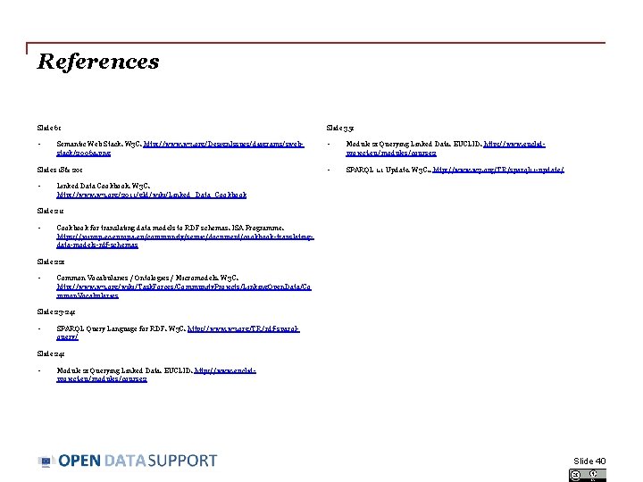 References Slide 6: Slide 35: • • Module 2: Querying Linked Data. EUCLID. http: