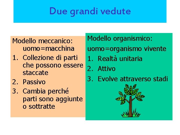 Due grandi vedute Modello meccanico: uomo=macchina 1. Collezione di parti che possono essere staccate