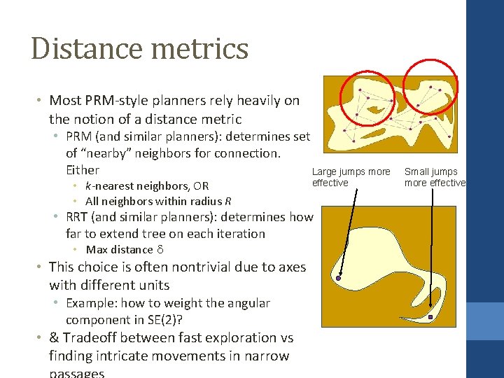 Distance metrics • Most PRM-style planners rely heavily on the notion of a distance