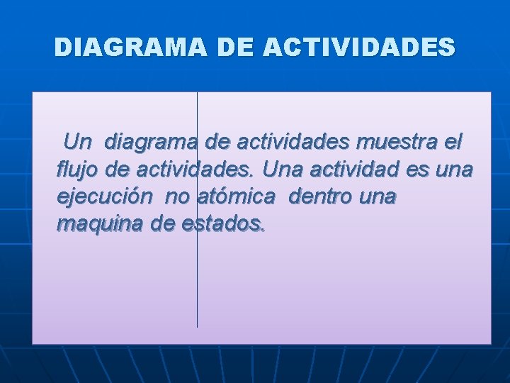 DIAGRAMA DE ACTIVIDADES Un diagrama de actividades muestra el flujo de actividades. Una actividad
