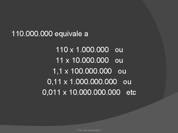 110. 000 equivale a 110 x 1. 000 ou 11 x 10. 000 ou