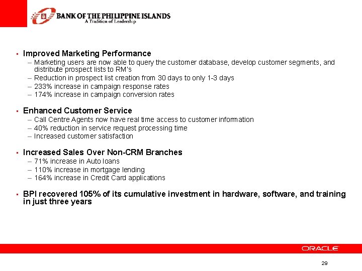 • Improved Marketing Performance – Marketing users are now able to query the • Improved Marketing Performance – Marketing users are now able to query the