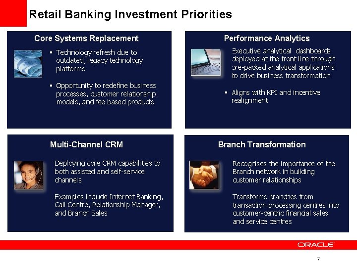 Retail Banking Investment Priorities Core Systems Replacement Performance Analytics § Technology refresh due to Retail Banking Investment Priorities Core Systems Replacement Performance Analytics § Technology refresh due to