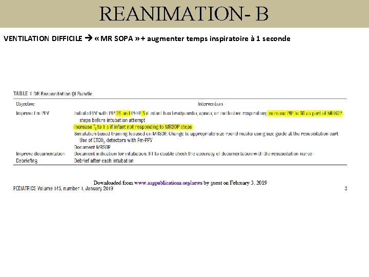 REANIMATION- B VENTILATION DIFFICILE « MR SOPA » + augmenter temps inspiratoire à 1
