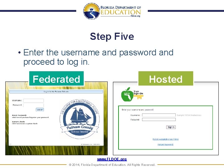 Step Five • Enter the username and password and proceed to log in. Federated