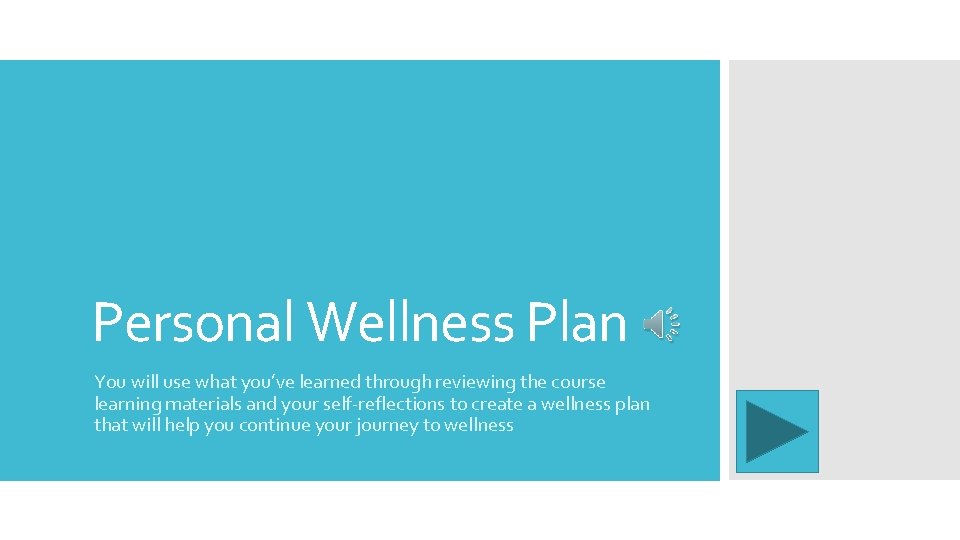 Personal Wellness Plan You will use what you’ve learned through reviewing the course learning