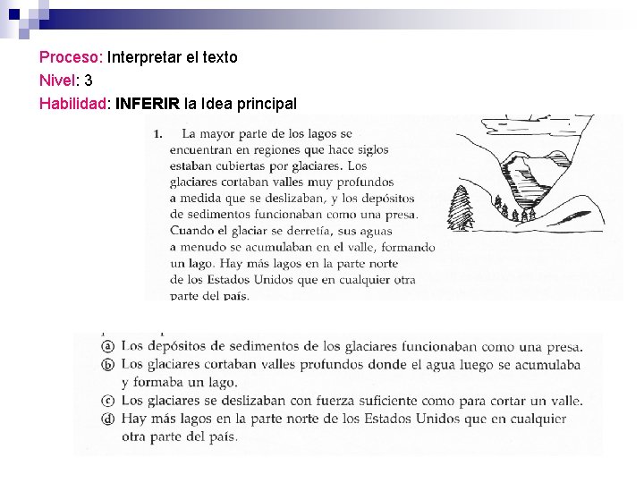 Proceso: Interpretar el texto Nivel: 3 Habilidad: INFERIR la Idea principal 