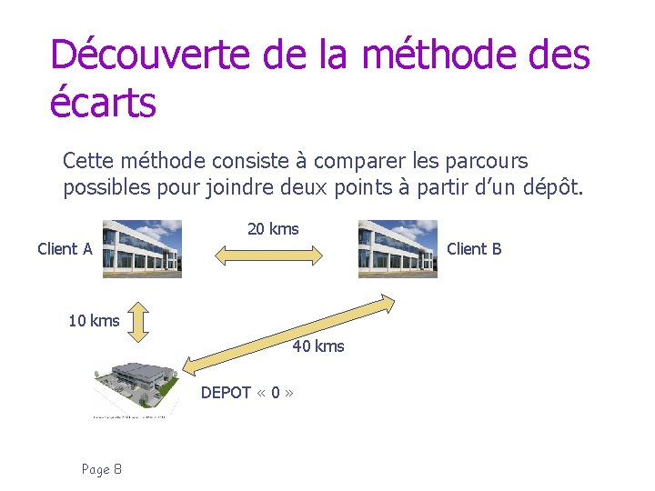Découverte de la méthode des écarts Cette méthode consiste à comparer les parcours possibles