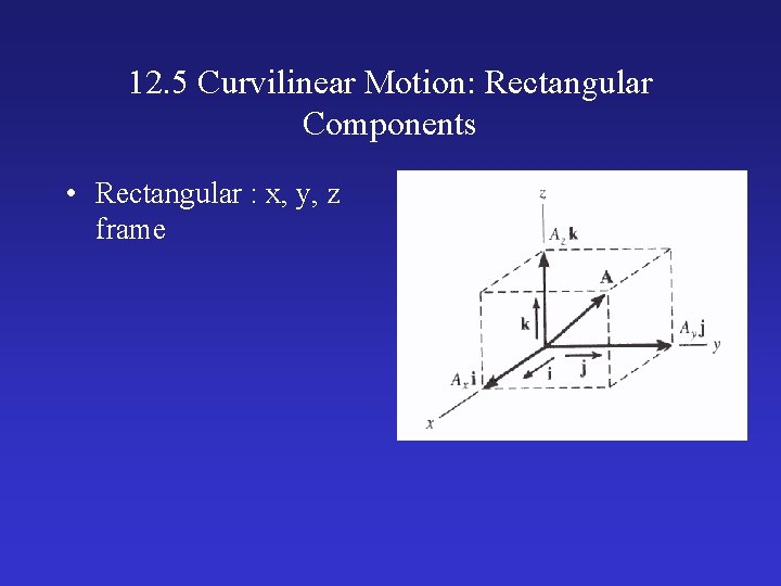 12. 5 Curvilinear Motion: Rectangular Components • Rectangular : x, y, z frame 