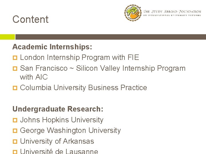 Content Academic Internships: p London Internship Program with FIE p San Francisco ~ Silicon