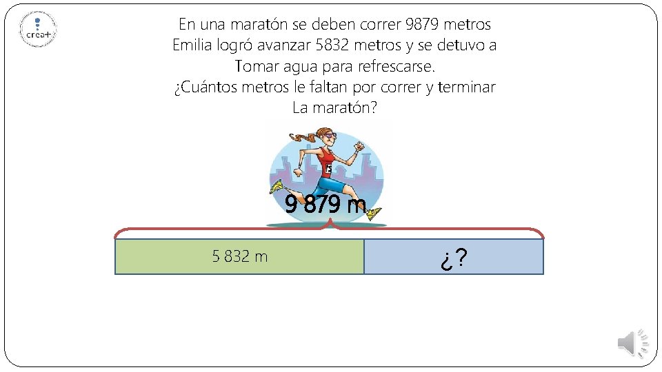 En una maratón se deben correr 9879 metros Emilia logró avanzar 5832 metros y