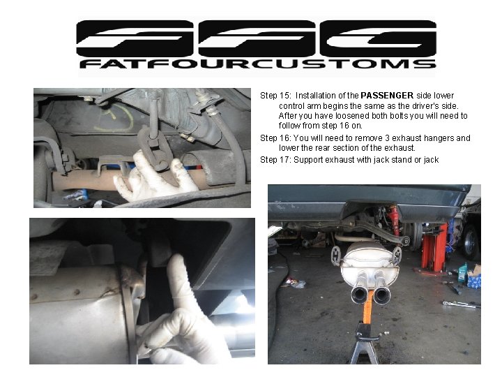 Step 15: Installation of the PASSENGER side lower control arm begins the same as