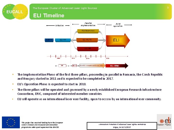 The European Cluster of Advanced Laser Light Sources ELI Timeline § The Implementation Phase