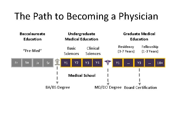 The Path to Becoming a Physician Baccalaureate Education Undergraduate Medical Education Basic Sciences “Pre-Med”