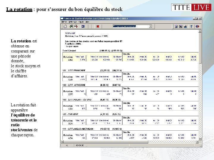 La rotation : pour s’assurer du bon équilibre du stock La rotation est obtenue La rotation : pour s’assurer du bon équilibre du stock La rotation est obtenue