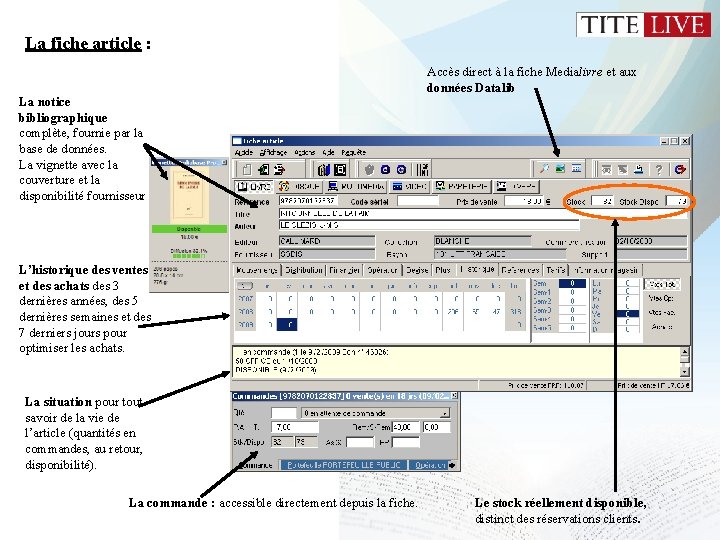 La fiche article : Accès direct à la fiche Medialivre et aux données Datalib La fiche article : Accès direct à la fiche Medialivre et aux données Datalib