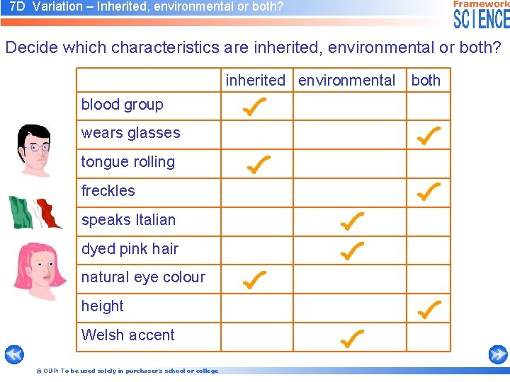 7 D Variation – Inherited, environmental or both? Decide which characteristics are inherited, environmental