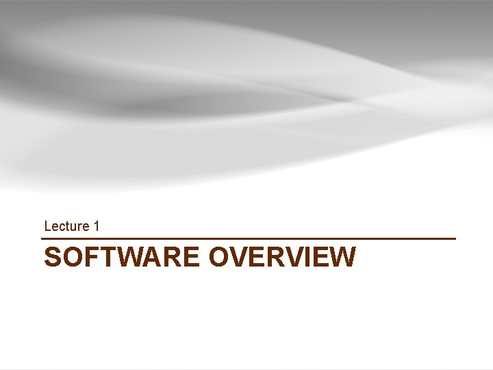 Lecture 1 SOFTWARE OVERVIEW 