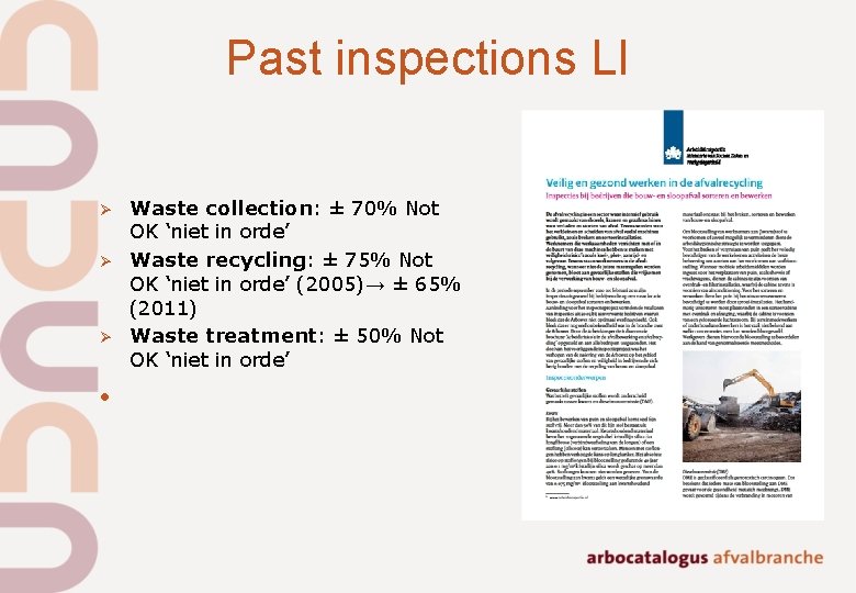 Past inspections LI Ø Ø Ø • Waste collection: ± 70% Not OK ‘niet Past inspections LI Ø Ø Ø • Waste collection: ± 70% Not OK ‘niet