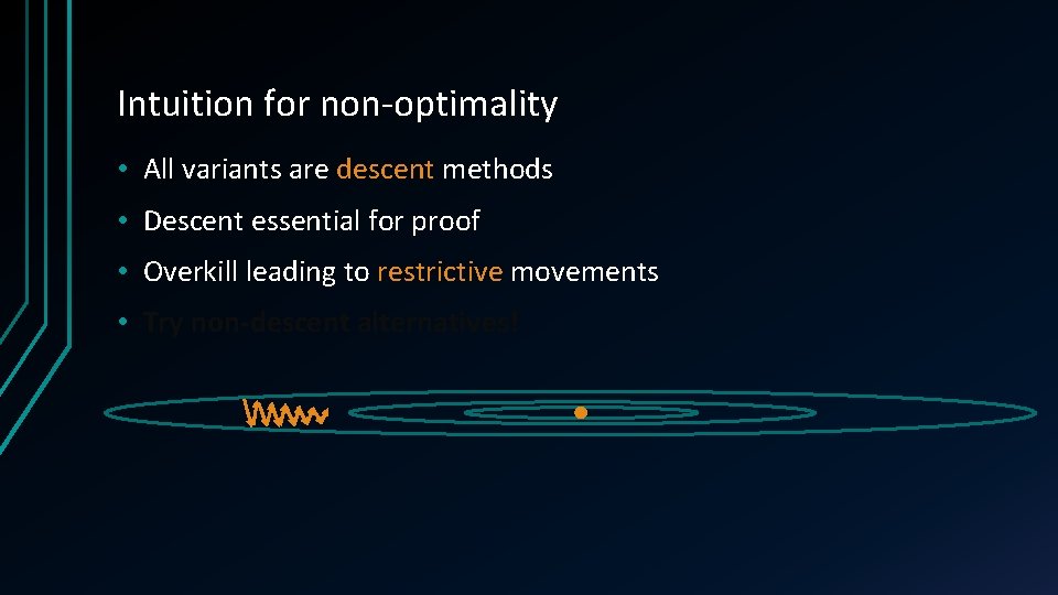 Intuition for non-optimality • All variants are descent methods • Descent essential for proof