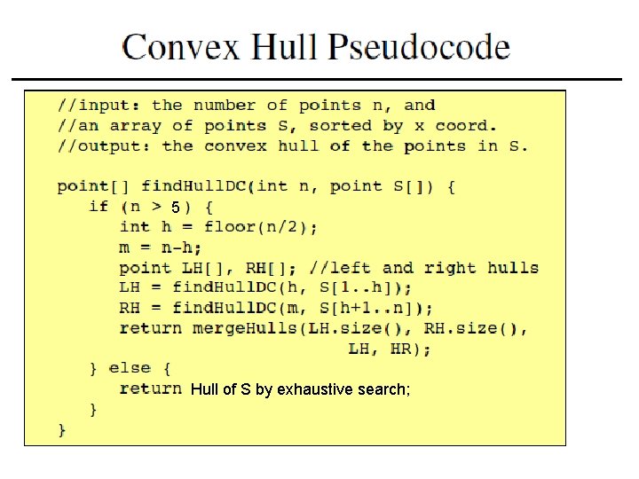 5 Hull of S by exhaustive search; 