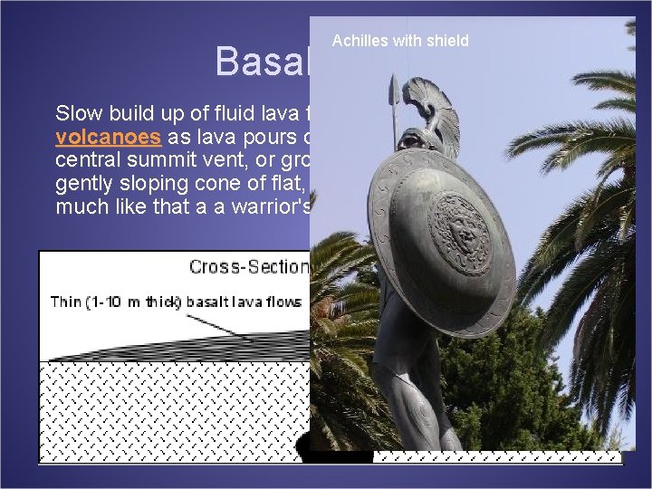 Achilles with shield Basaltic lava Slow build up of fluid lava flows produces shield