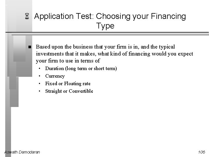 6 Application Test: Choosing your Financing Type Based upon the business that your firm