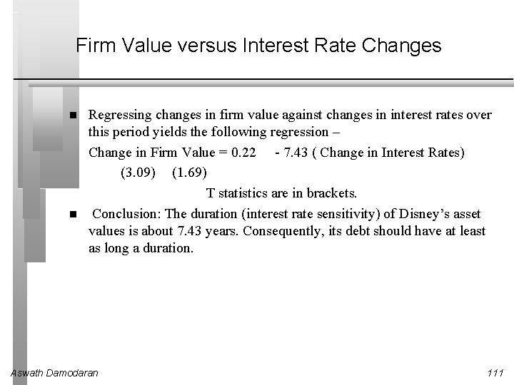 Firm Value versus Interest Rate Changes Regressing changes in firm value against changes in